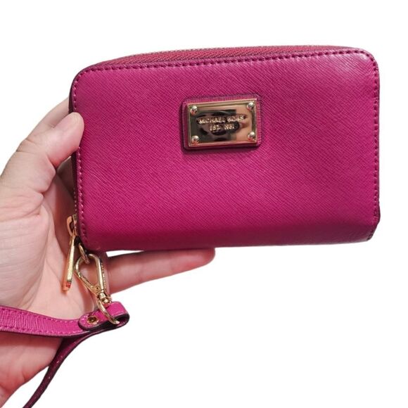 Michael Kors Leather Pink Zip-around Wristlet Wallet - Picture 1 of 16